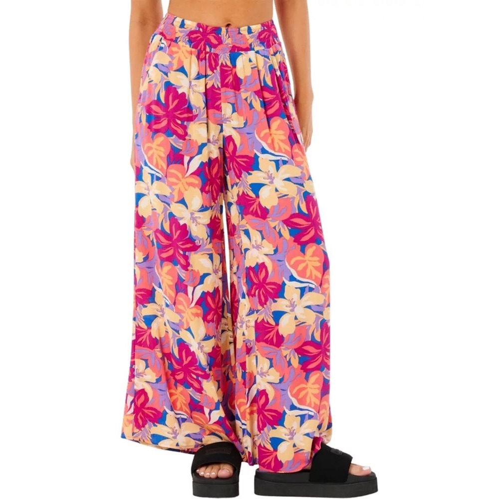Rip Curl Womens S Tropical Floral Smocked High Waist Wide Leg Beach Pants Resort